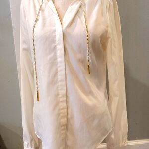 Michael Kors Cream Shirt with Gold Chain Detail